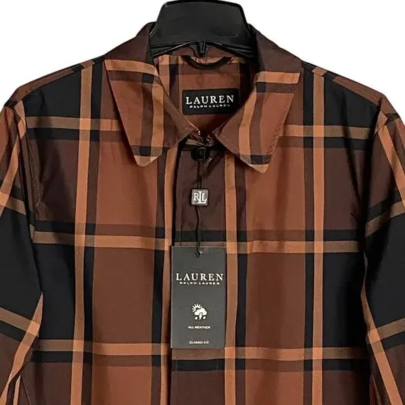 Lauren Ralph Lauren Men's 36 Regular Raincoat Stanza Brown Check NEW - Picture 2 of 15